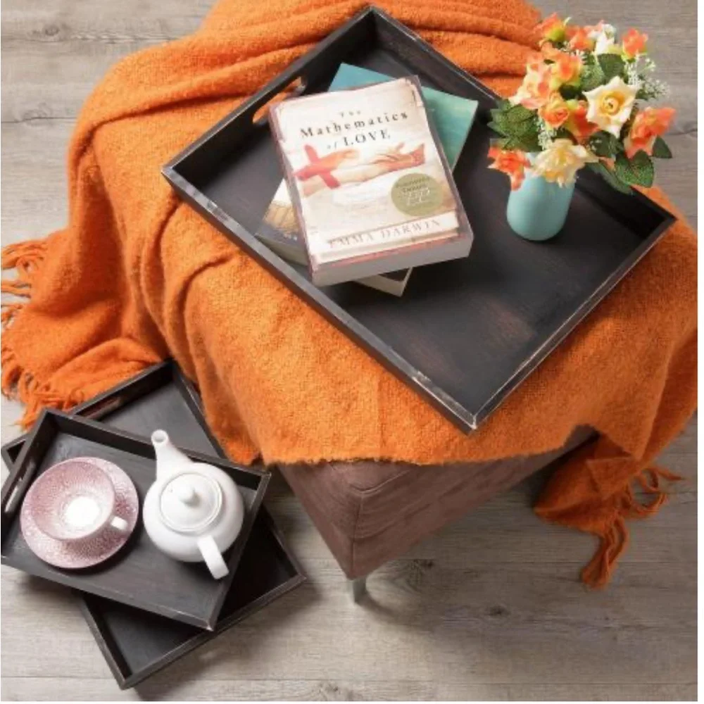 Rustic Black Wooden Tray Set